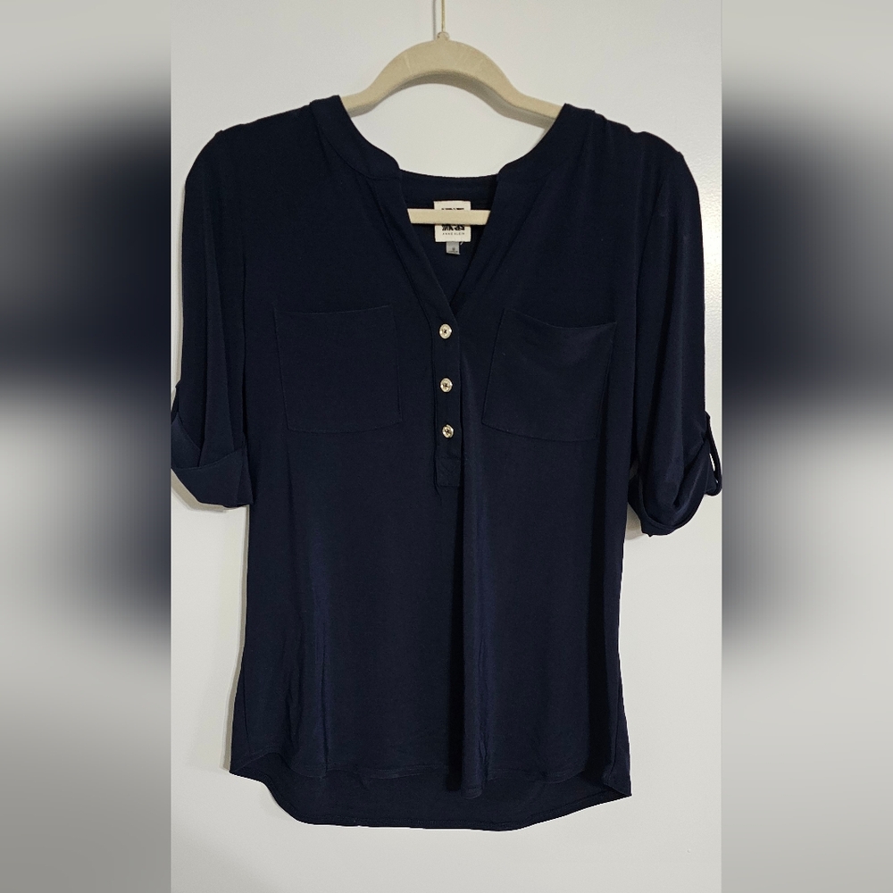 Anne Klein Midnight Blue Blouse with Button Detail